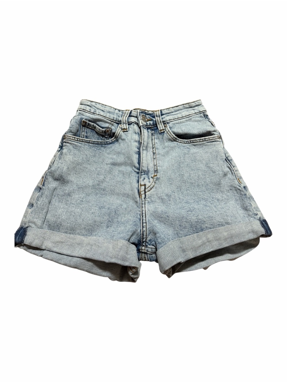 & Denim Light Blue High-Waist Rolled Hem Mom Shorts Size 2 Summer Jorts Beach